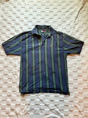 Tommy Hilfiger Vintage Men’s Green and Navy Striped Polo Shirt (see description)